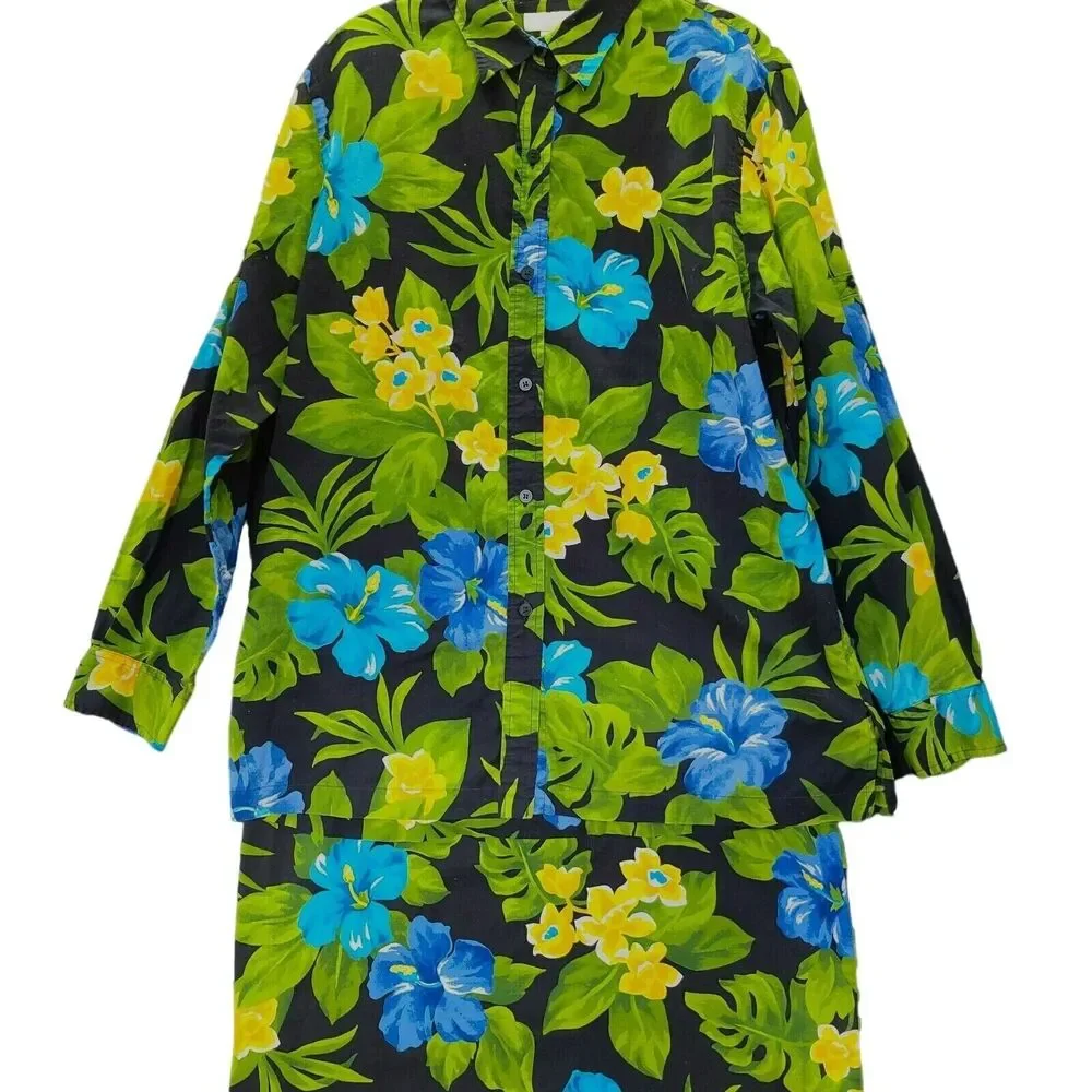 Jones New York Sport 2pc Set Multi-Color Size Large 100% Cotton Button Up Skirt